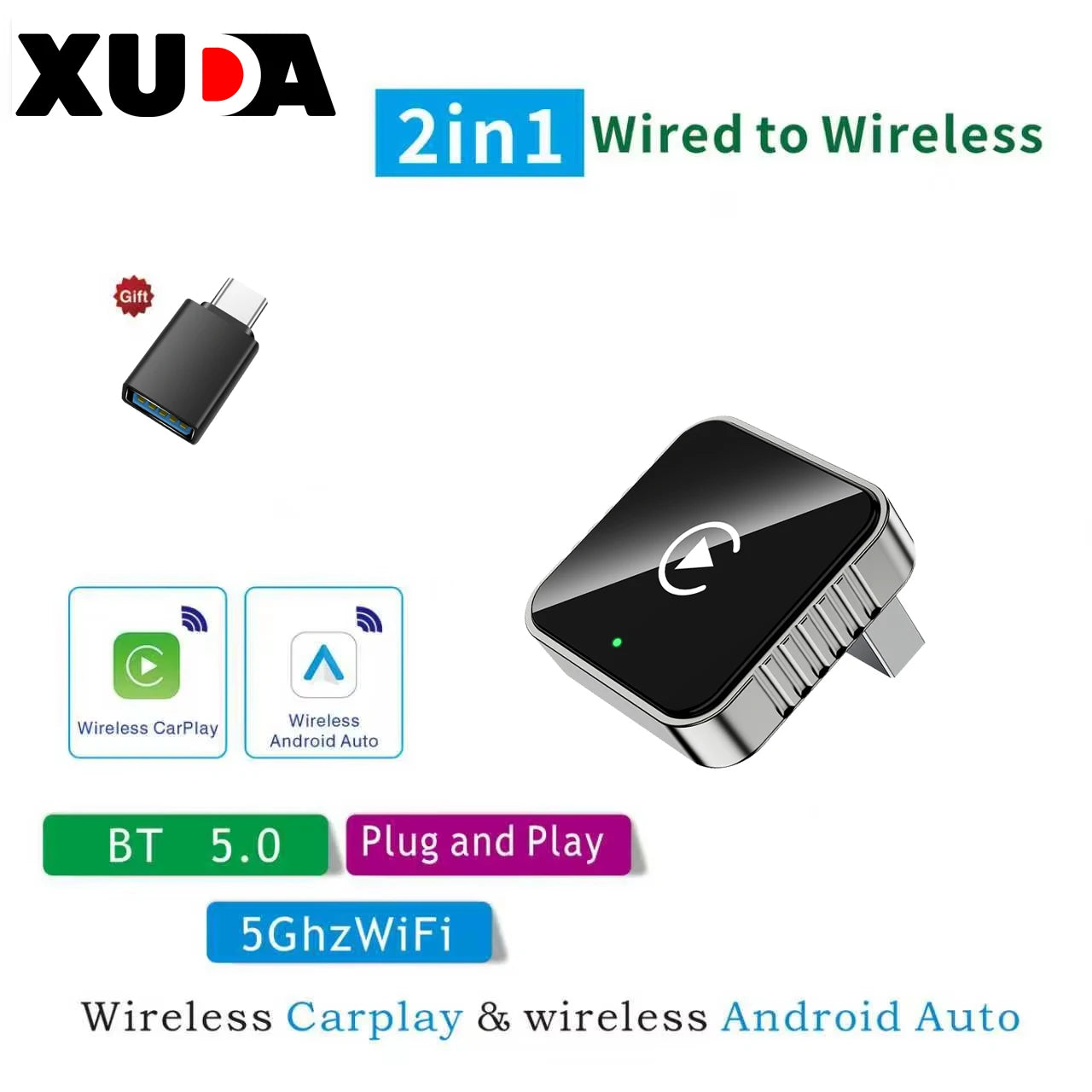 2 in1 Wired to Wireless CarPlay Auto Adapter for Car