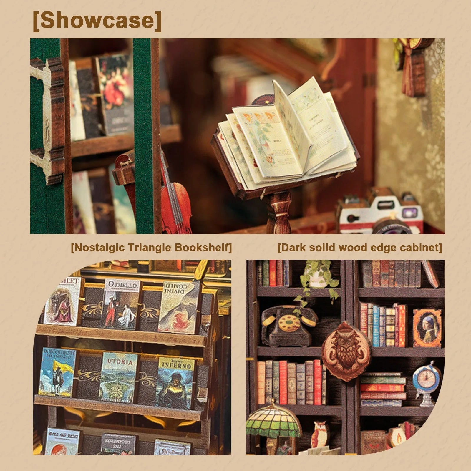 DIY Miniature House Dollhouse Library House Bookshelf Decor Vintage Book Corner Decoration Gift 3D Puzzle Decoration