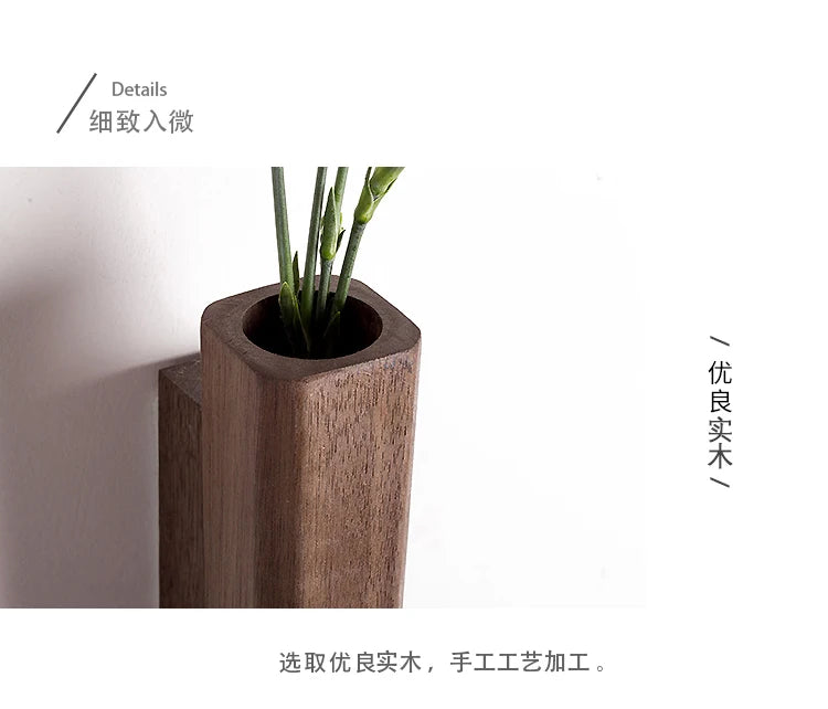 Home Wall Decoration Porch Wall Hanging Vase Living Room Bohemian Plant Flower Bottle Vase Wooden Solid Wood Flower Room Decor