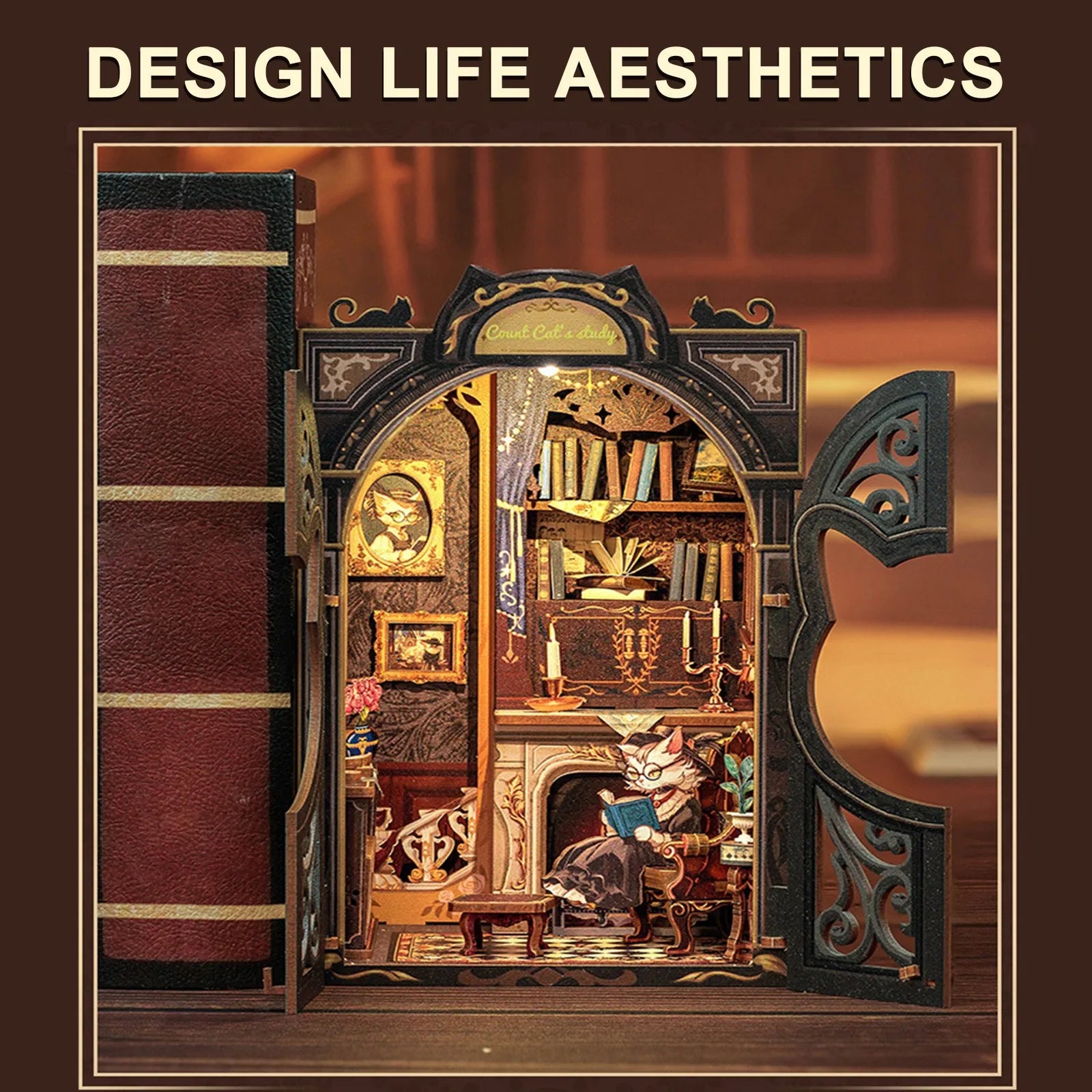 DIY Miniature House Dollhouse Library House Bookshelf Decor Vintage Book Corner Decoration Gift 3D Puzzle Decoration