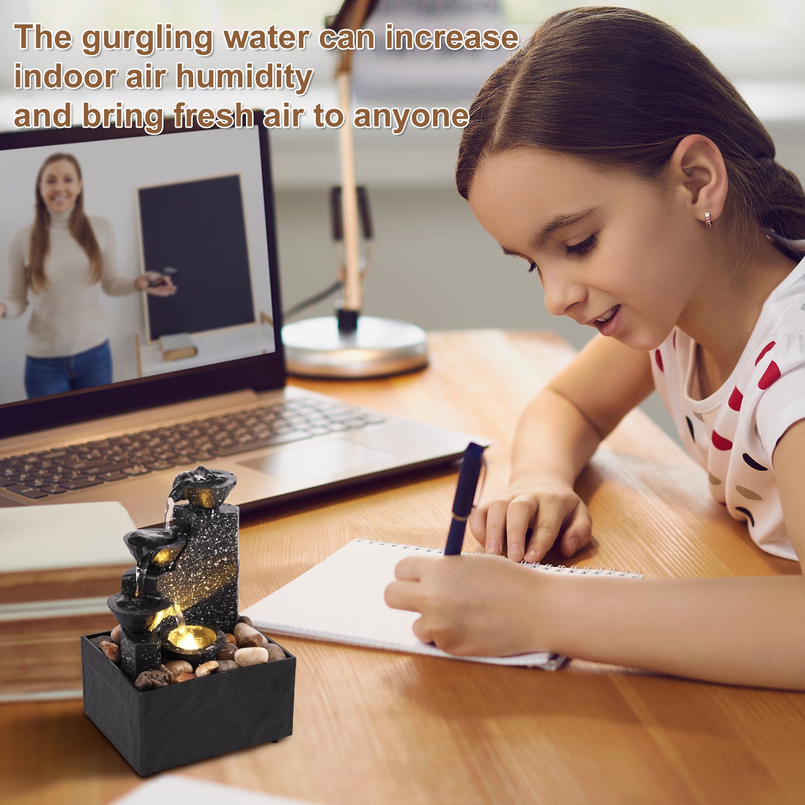 Tabletop Waterfall Decor Water Fountain Desktop Ornaments Feng Shui Flowing Water Waterfall Tabletop Landscape Decoration