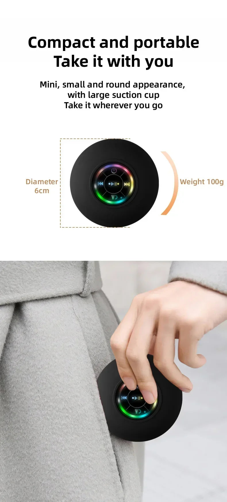 New Bathroom Waterproof Wireless LED Bluetooth Speaker Large Suction Cup Mini Portable Speaker Outdoor Sports Stereo Speaker