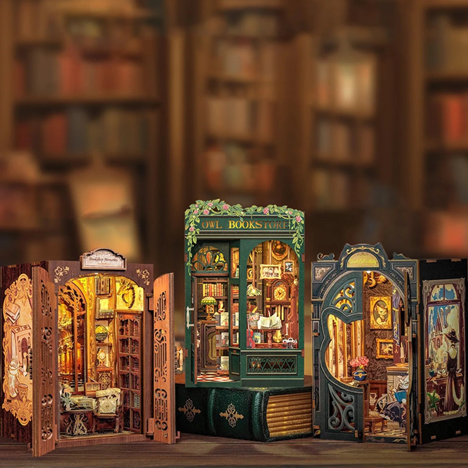 DIY Miniature House Dollhouse Library House Bookshelf Decor Vintage Book Corner Decoration Gift 3D Puzzle Decoration