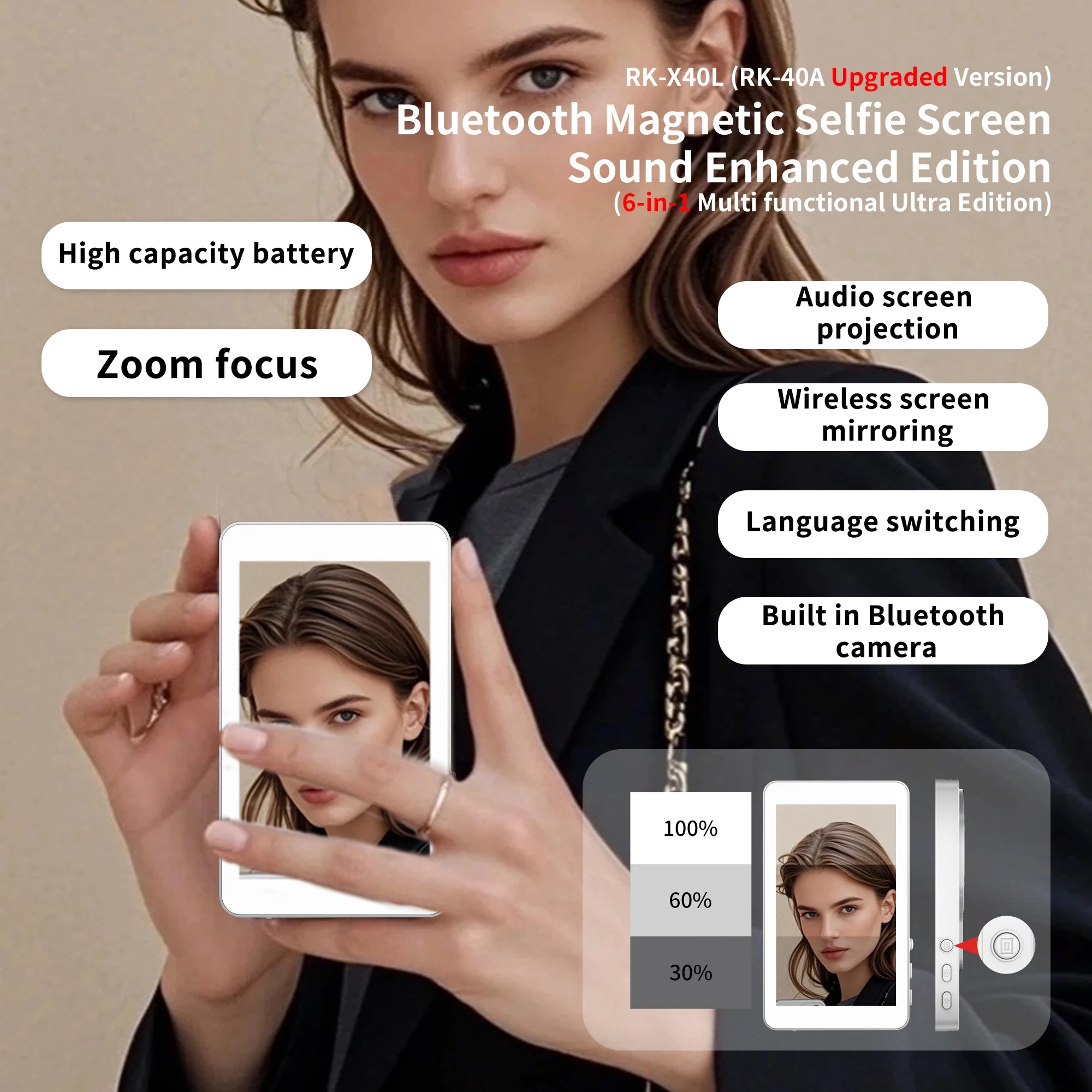 Magnetic Phone Vlog Selfie Monitor Screen Phone Rear Camera Self-Timer For Live Streaming Video Recording for iPhone Android