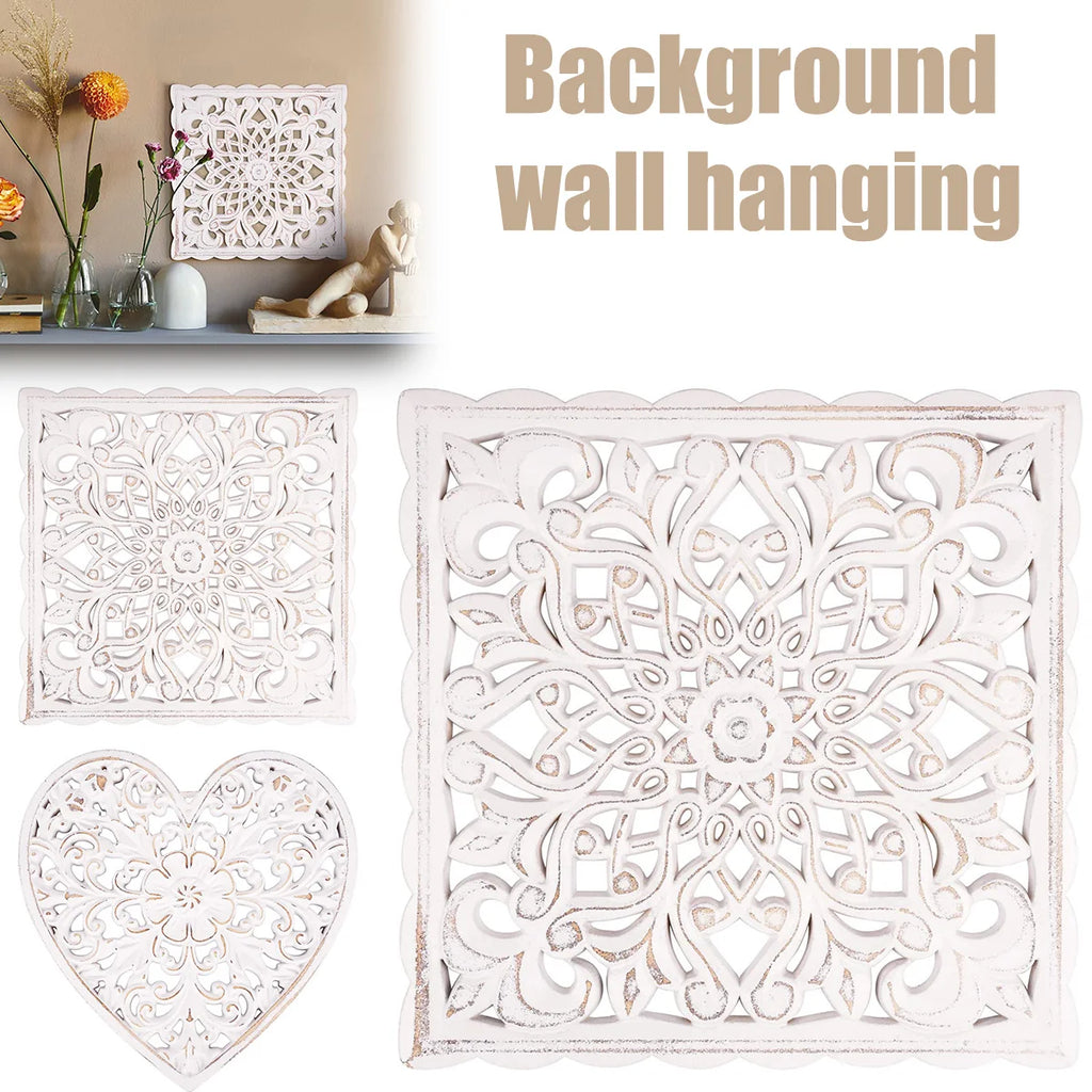 Hollow Carved Wooden Wall Decor Floral Wall Panel Hanging Decor Carved Hanging Ornaments Old Decorative Background Wall Hanging
