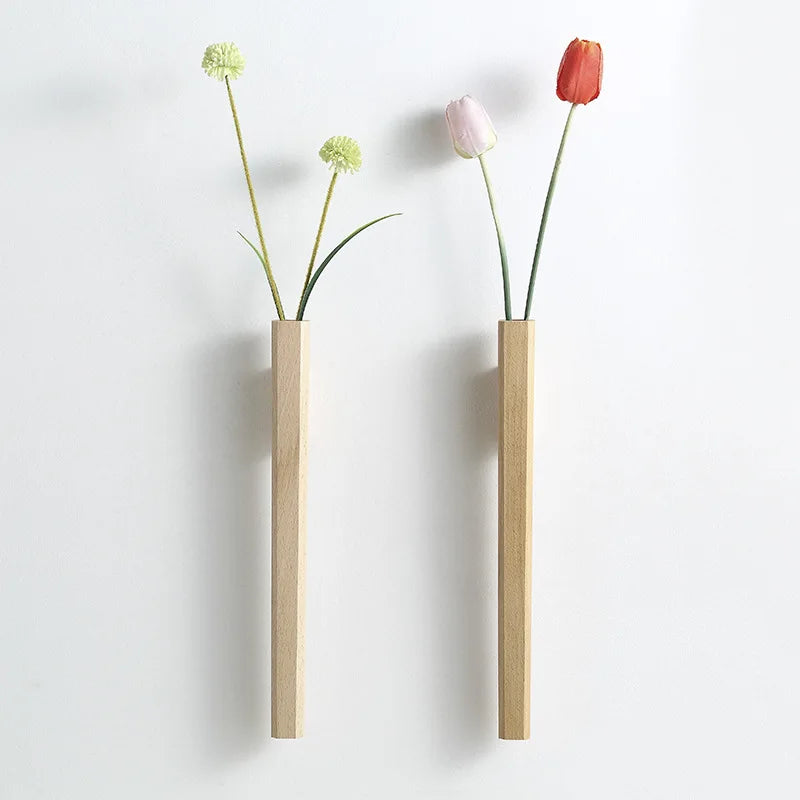 Home Wall Decoration Porch Wall Hanging Vase Living Room Bohemian Plant Flower Bottle Vase Wooden Solid Wood Flower Room Decor