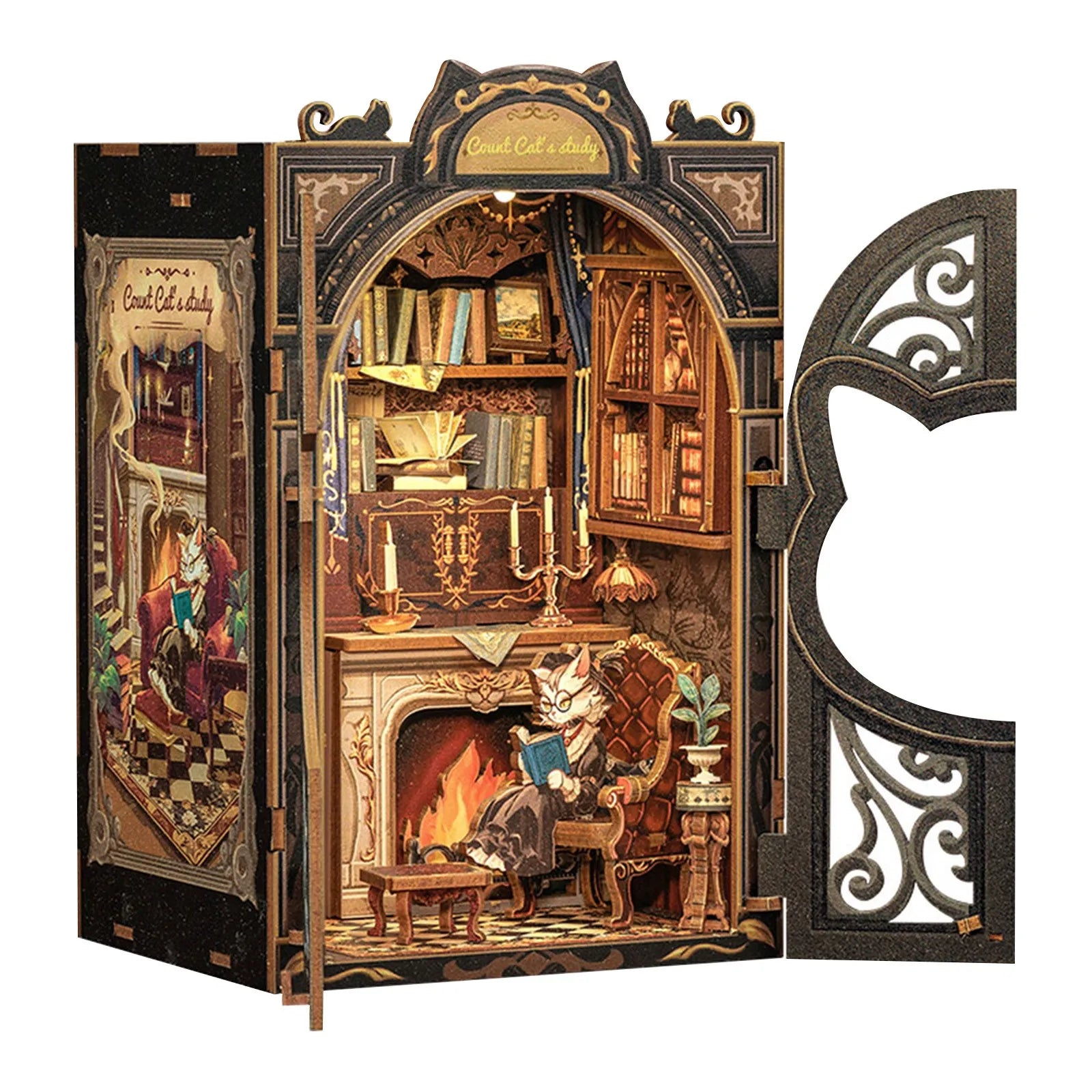 DIY Miniature House Dollhouse Library House Bookshelf Decor Vintage Book Corner Decoration Gift 3D Puzzle Decoration