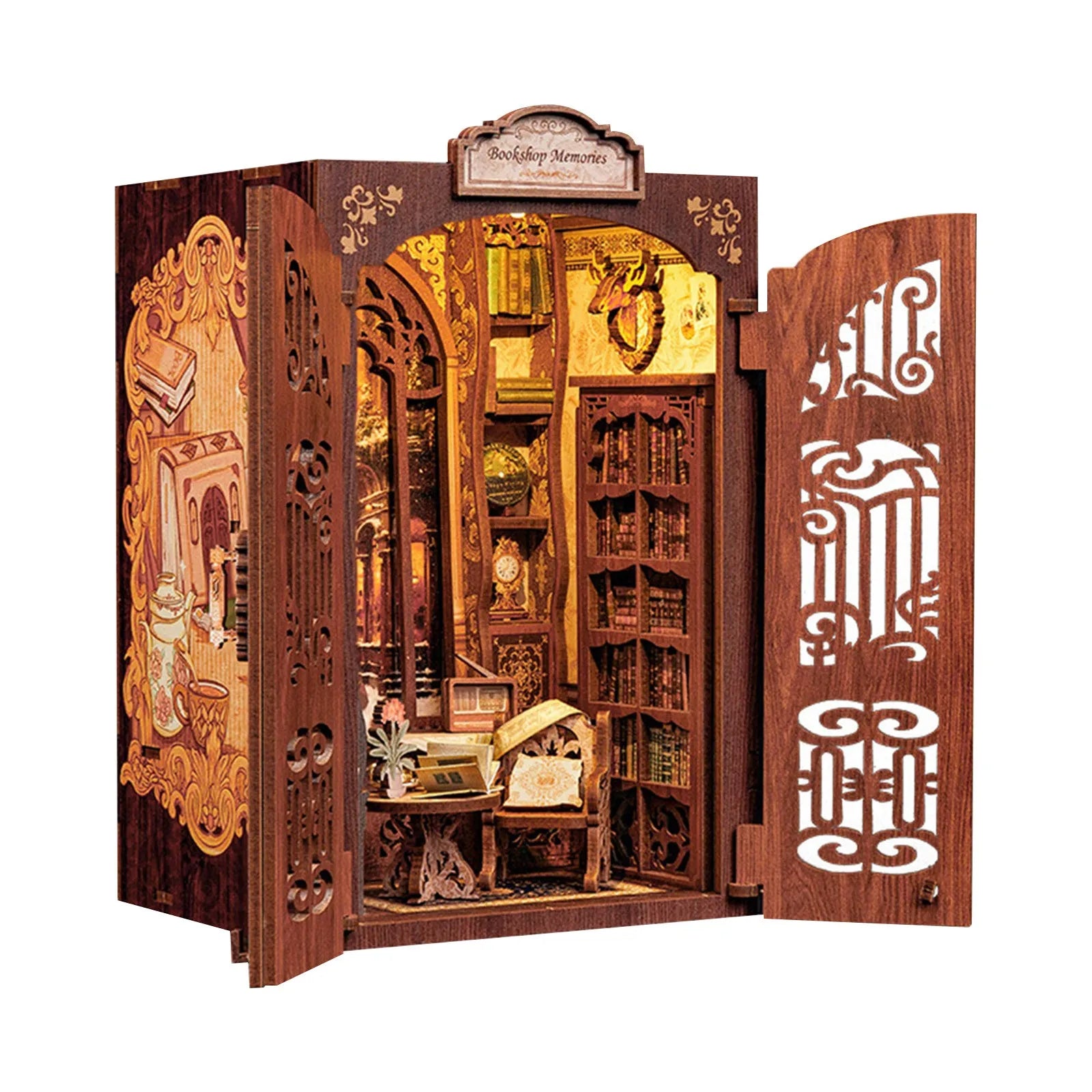 DIY Miniature House Dollhouse Library House Bookshelf Decor Vintage Book Corner Decoration Gift 3D Puzzle Decoration