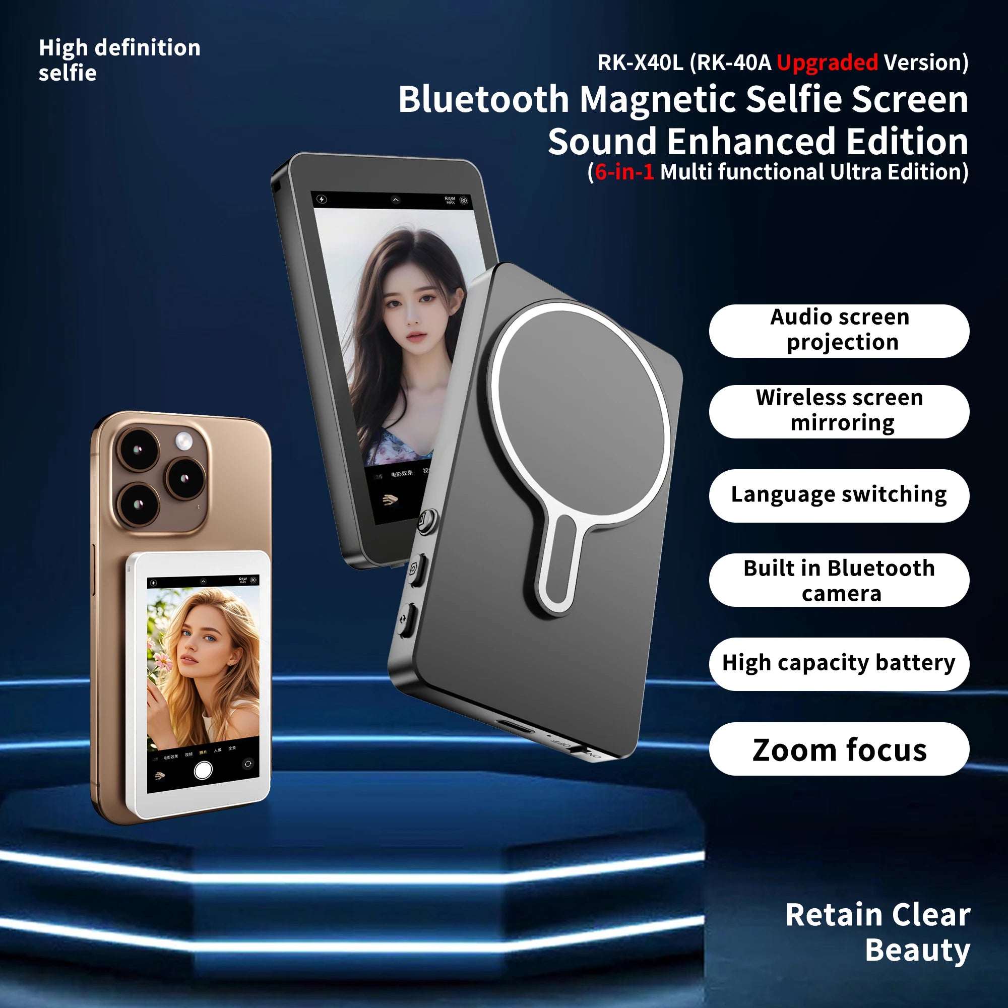 Magnetic Phone Vlog Selfie Monitor Screen Phone Rear Camera Self-Timer For Live Streaming Video Recording for iPhone Android