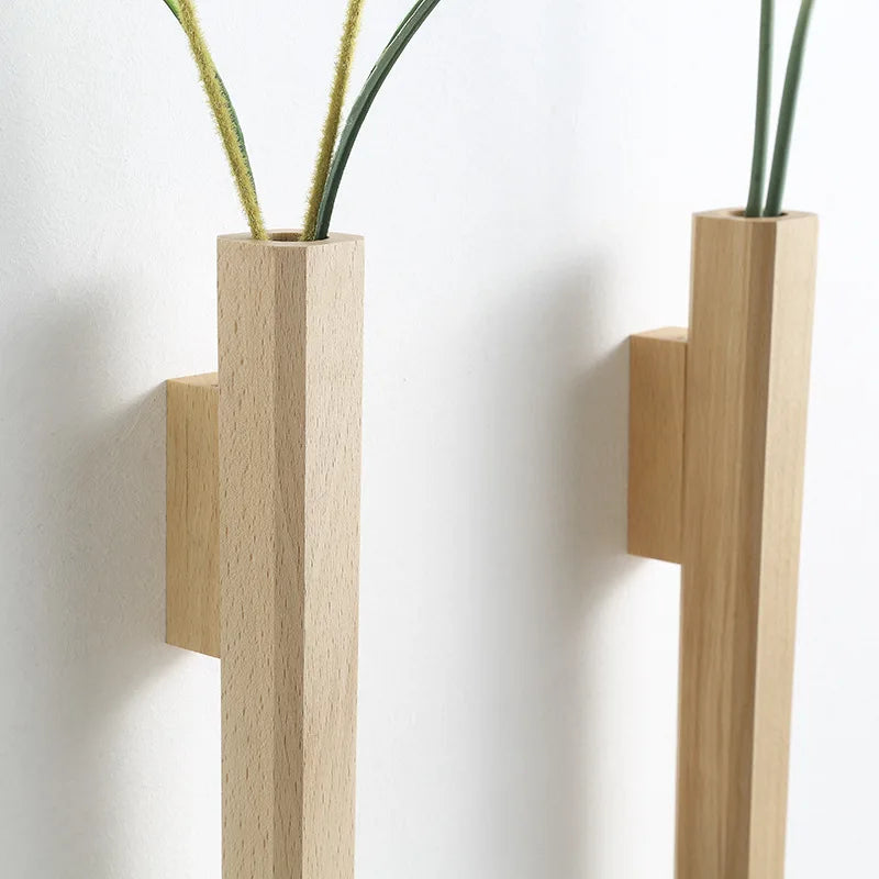 Home Wall Decoration Porch Wall Hanging Vase Living Room Bohemian Plant Flower Bottle Vase Wooden Solid Wood Flower Room Decor