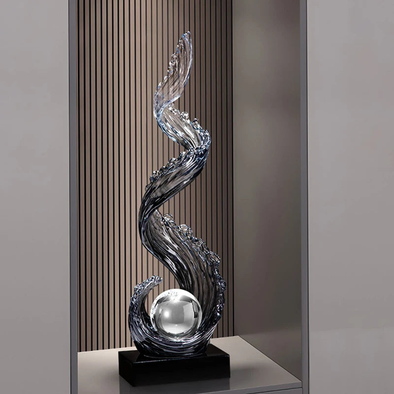 Home Decor Wind and Water Rising Decorations,Blue Resin Sculpture Luxury Living Room Entrance Vertical Art Decoration Customized