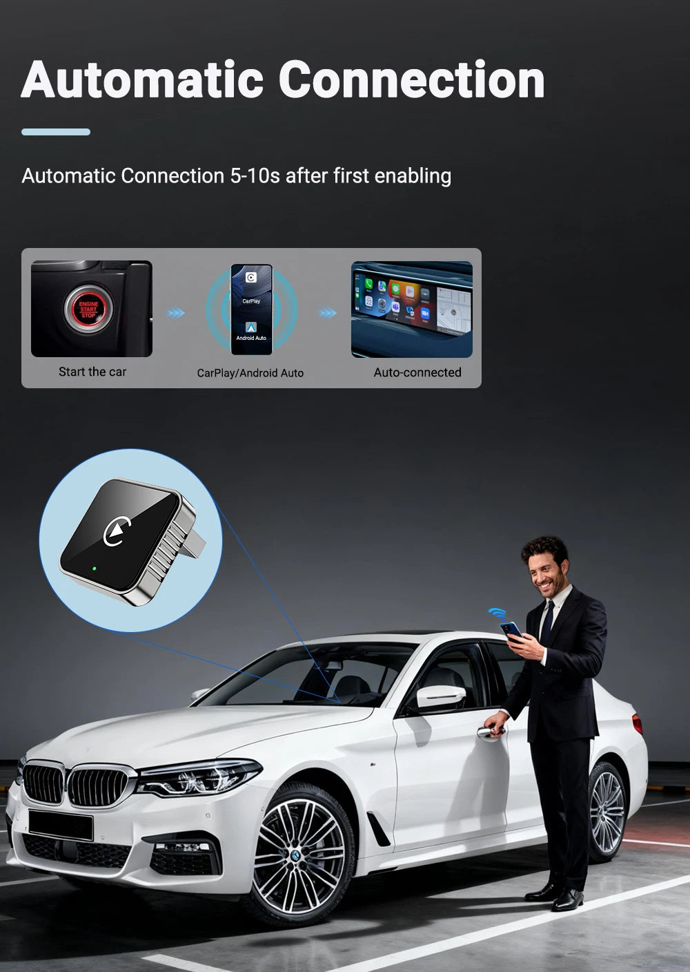 2 in1 Wired to Wireless CarPlay Auto Adapter for Car