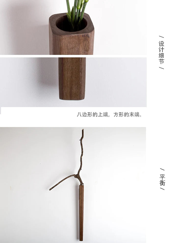 Home Wall Decoration Porch Wall Hanging Vase Living Room Bohemian Plant Flower Bottle Vase Wooden Solid Wood Flower Room Decor