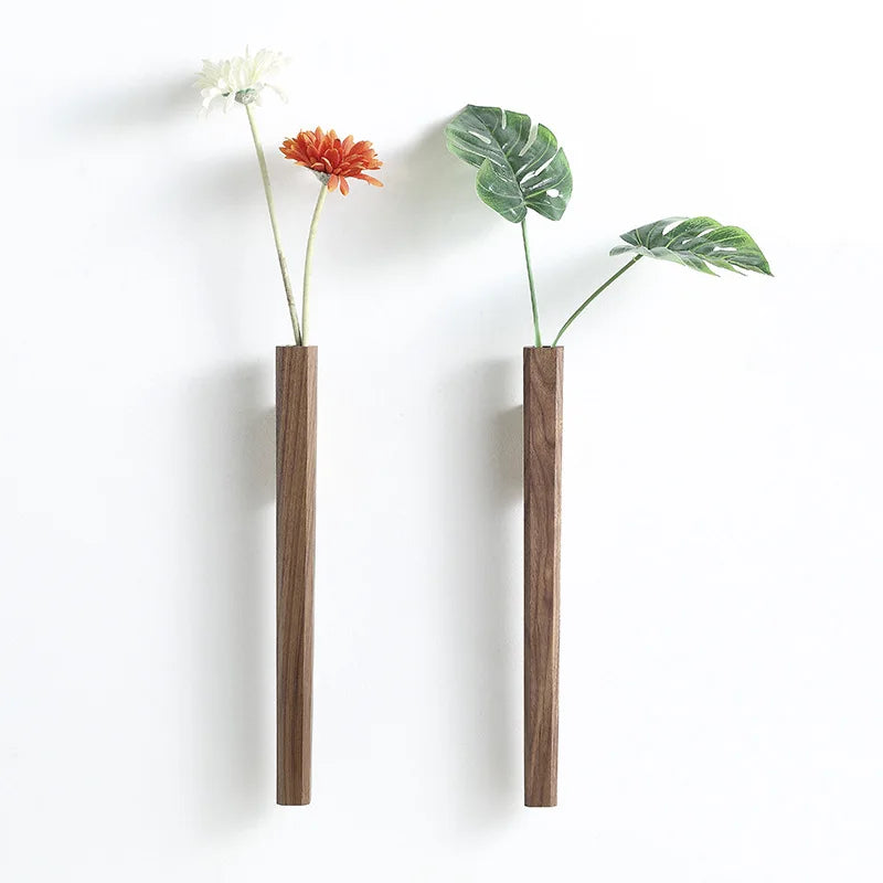 Home Wall Decoration Porch Wall Hanging Vase Living Room Bohemian Plant Flower Bottle Vase Wooden Solid Wood Flower Room Decor