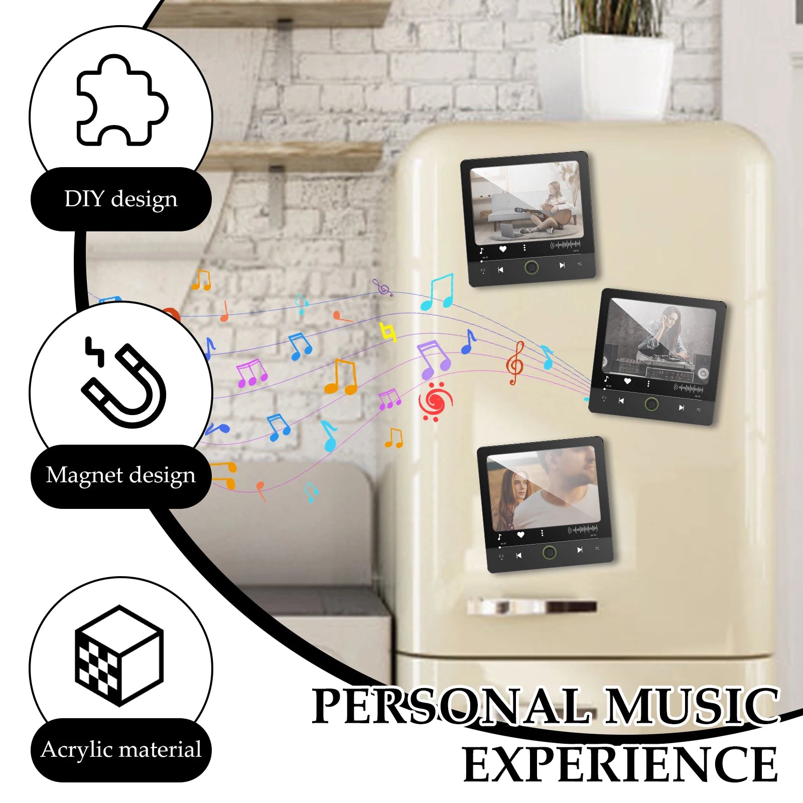 Acrylic Music Fridge Magnet Custom Music Album Fridge Sticker Compact Personalized Plaque Magnet Player With Built in Music