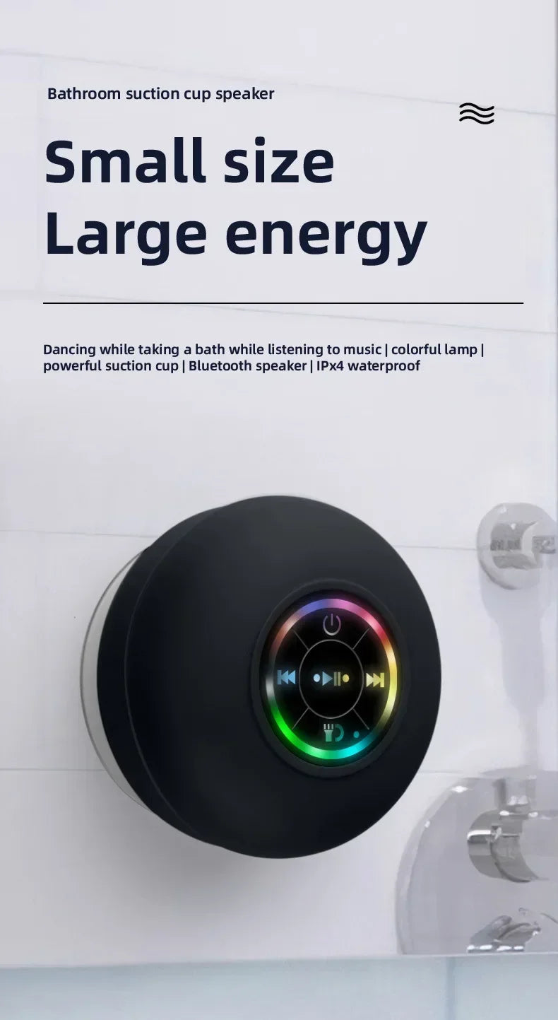 New Bathroom Waterproof Wireless LED Bluetooth Speaker Large Suction Cup Mini Portable Speaker Outdoor Sports Stereo Speaker
