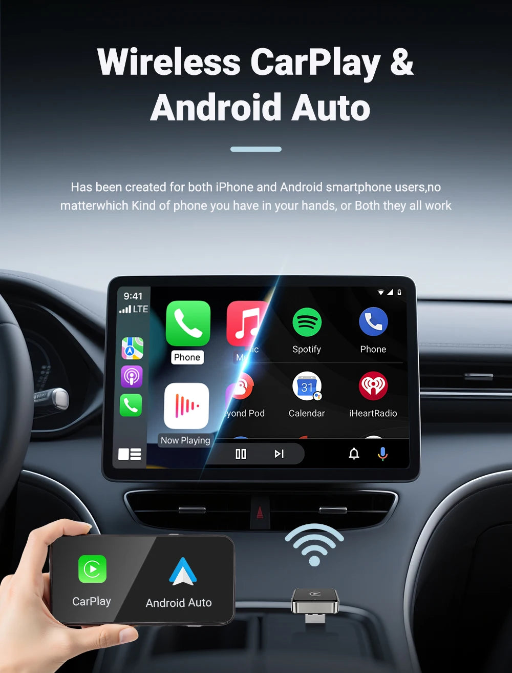 2 in1 Wired to Wireless CarPlay Auto Adapter for Car