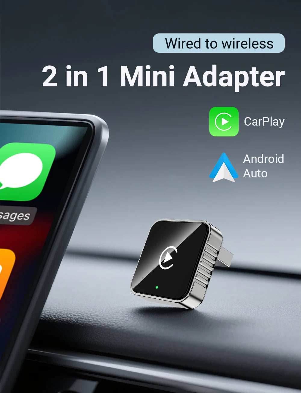 2 in1 Wired to Wireless CarPlay Auto Adapter for Car