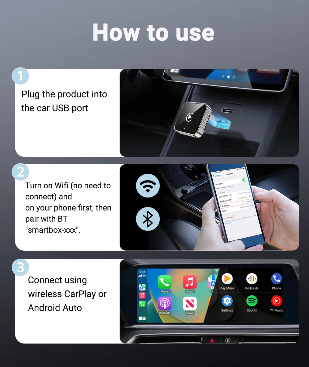 2 in1 Wired to Wireless CarPlay Auto Adapter for Car