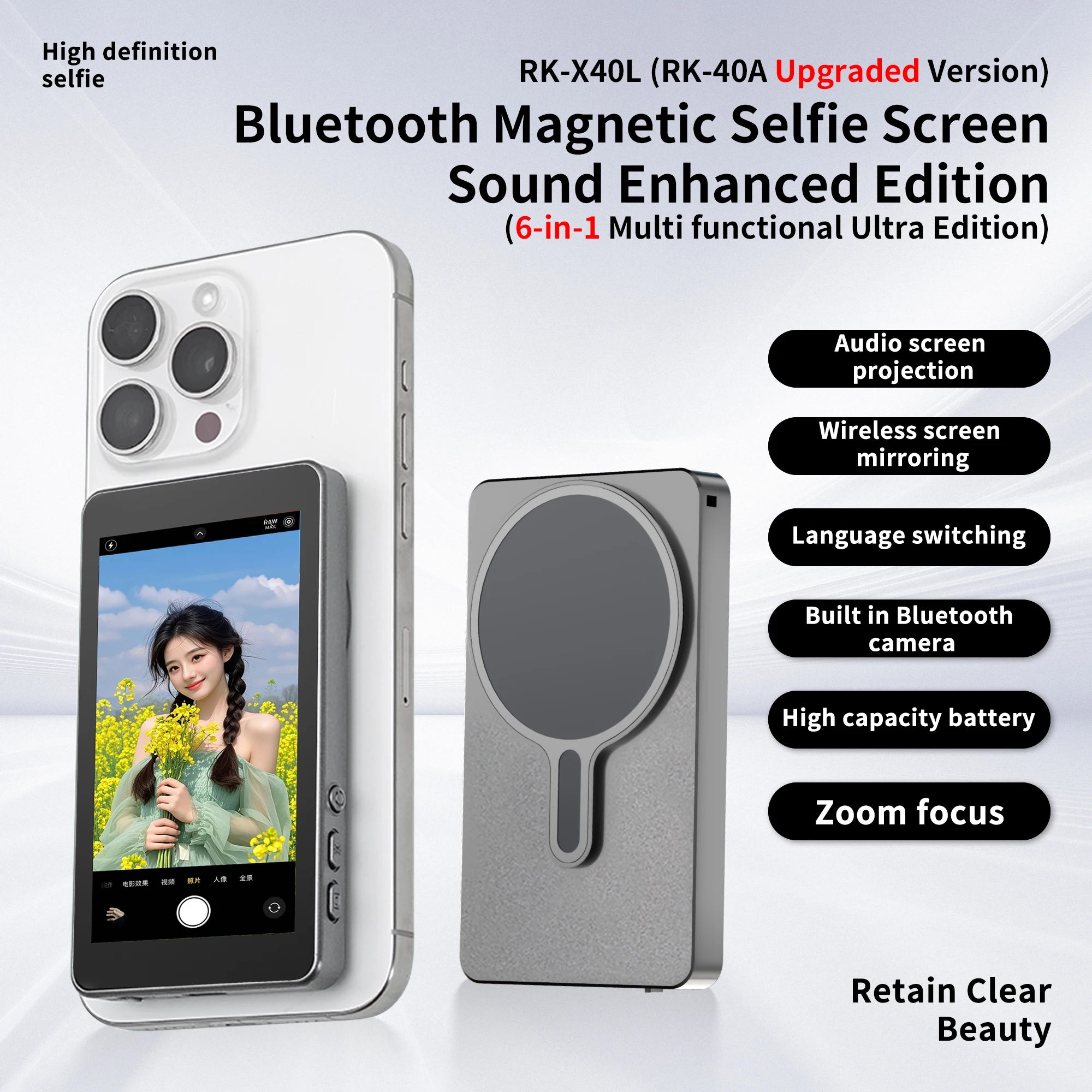 Magnetic Phone Vlog Selfie Monitor Screen Phone Rear Camera Self-Timer For Live Streaming Video Recording for iPhone Android