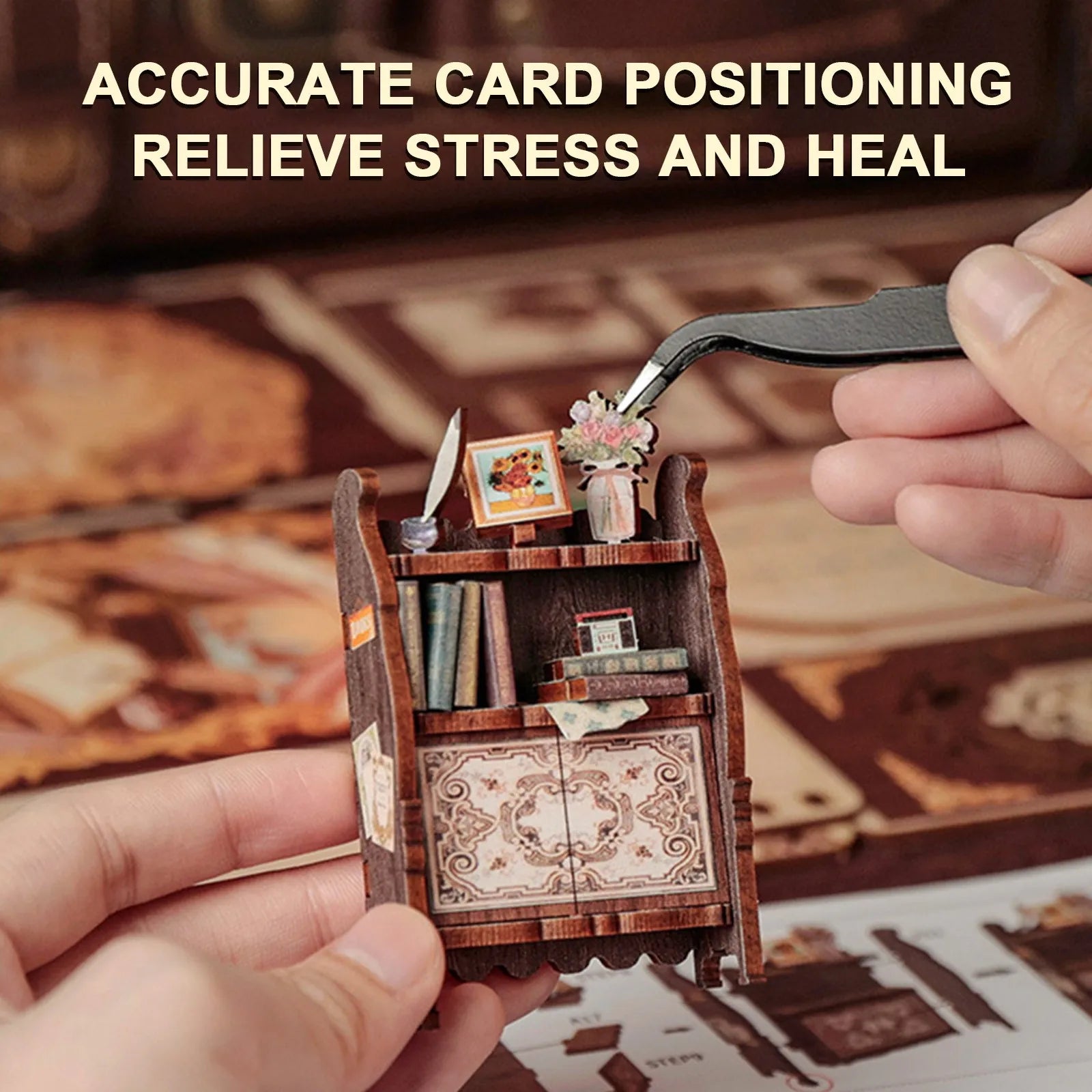 DIY Miniature House Dollhouse Library House Bookshelf Decor Vintage Book Corner Decoration Gift 3D Puzzle Decoration