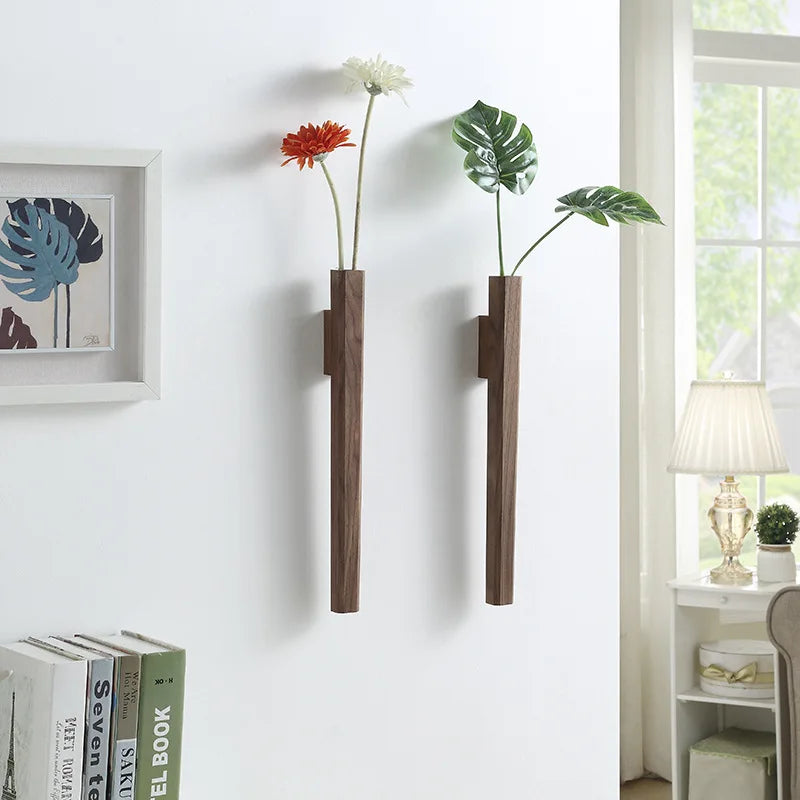 Home Wall Decoration Porch Wall Hanging Vase Living Room Bohemian Plant Flower Bottle Vase Wooden Solid Wood Flower Room Decor