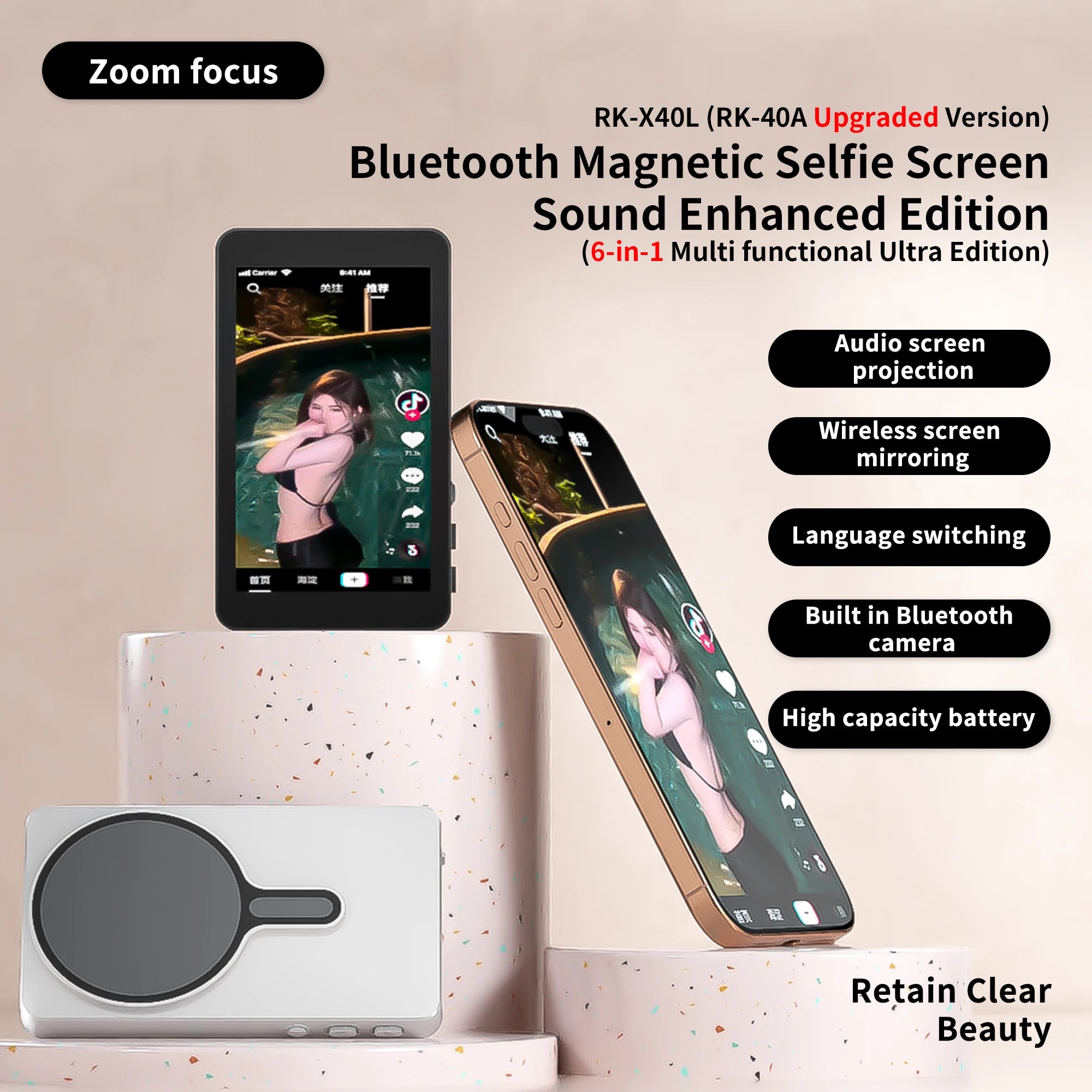 Magnetic Phone Vlog Selfie Monitor Screen Phone Rear Camera Self-Timer For Live Streaming Video Recording for iPhone Android